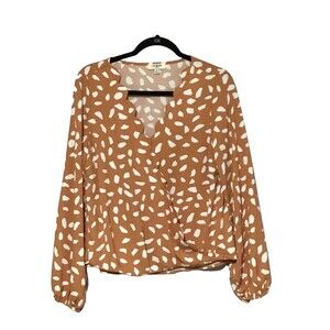 Umgee Crossover Top Womens Medium Dark Orange Scalloped Floral Cottagecore